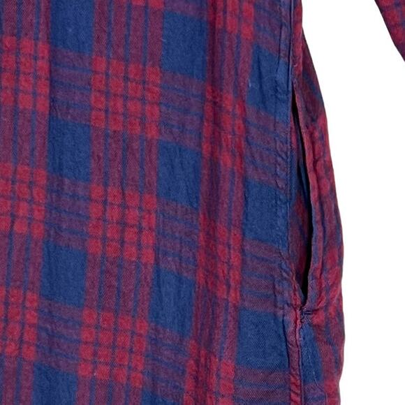 SO Long Sleeve Roll Tab Shirt Dress Pockets Size XL Red Blue Plaid - Picture 6 of 12